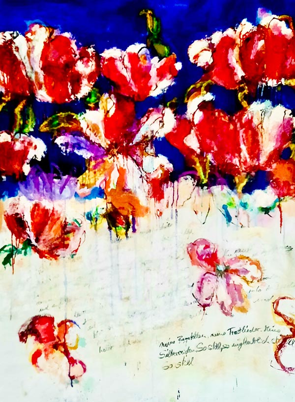 Tablecloth notes, mixed technique on paper tablecloth, 160cm-x-115cm, 2022