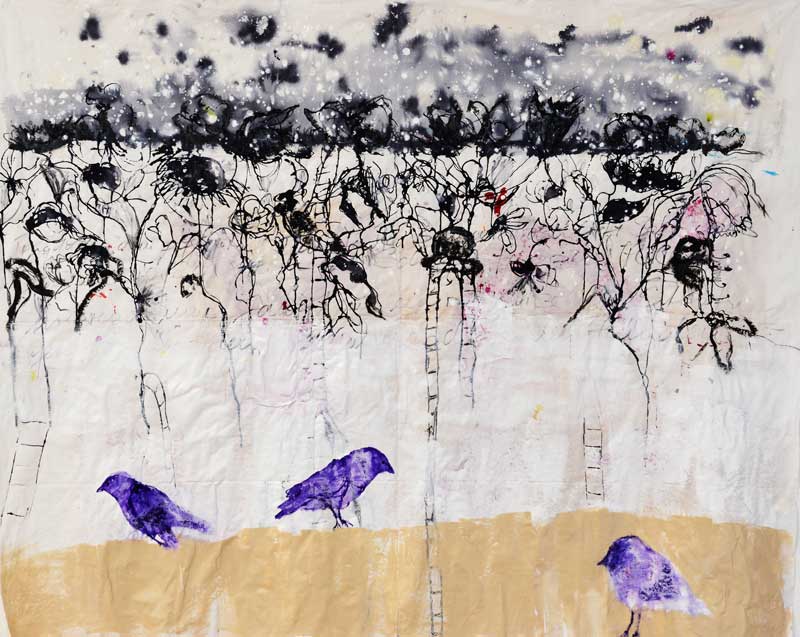 Paradise lost,  mixed technique on paper tablecloth, 125 x 155 cm, 2015
