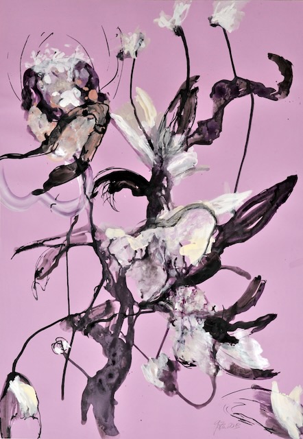 In the butterfly garden, mixed technique on paper tablecloth,  100 x 70 cm, 2013