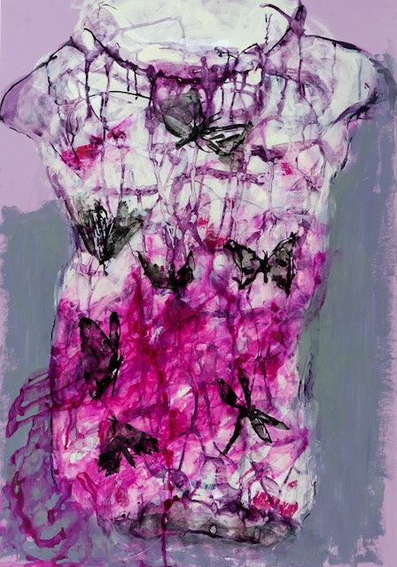 Butterflydress, mixed technique on coloured cardboard, 100 x 70 cm, 2013