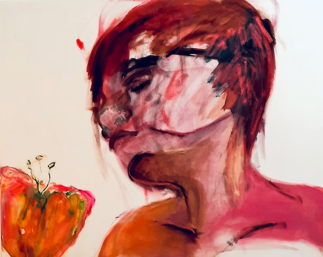 from roses, she bites off , mixed technique on canvas, 80 x 100 cm, 2005/2023